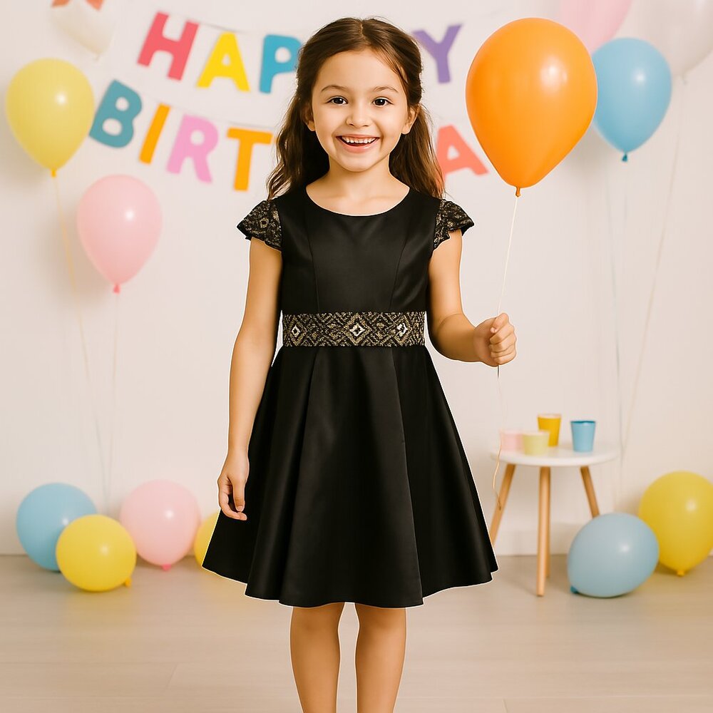 Sugar Plum girls black satin party/formal Glam dress Size 8